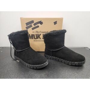 MUK LUKS Women's Water Repellent Suede Boots Albany Black Sz 7‎ ~ Worn Once